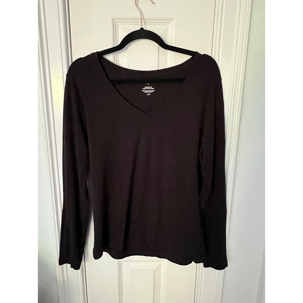 Banana Republic Timeless Tee Black V-Neck Long Sleeve Cotton Modal Top Large